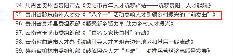 黔东南州2案例入选2021年（第五届）全国人才工作创新案例